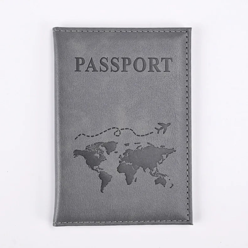Reddish brown AeroVault passport holder in premium PU leather with embossed world map