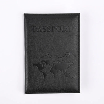 Black AeroVault premium passport holder with embossed world map and travel plane design