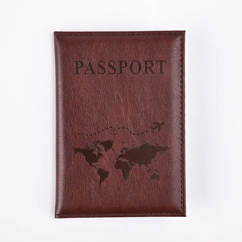 Gray AeroVault PU leather passport cover with embossed map and stitched edges