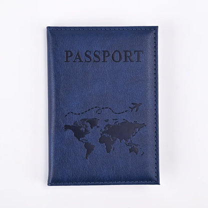 Navy blue AeroVault passport wallet with embossed travel route and airplane icon